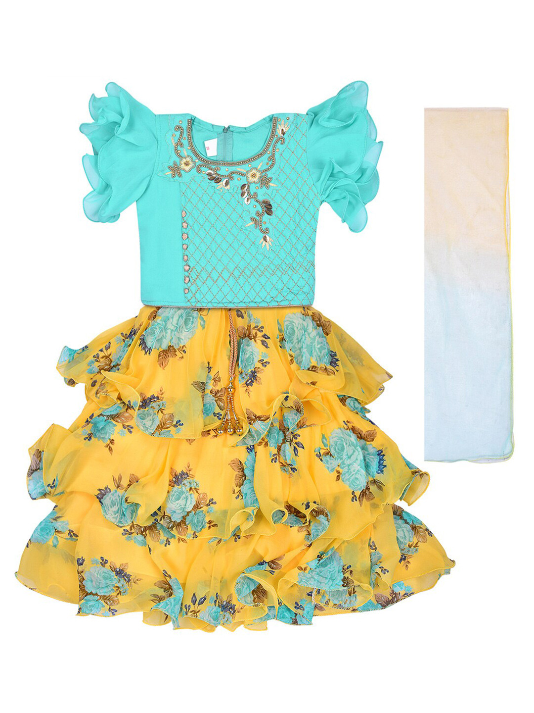 

Wish Karo Girls Embellished Top & Skirt With Dupatta, Blue