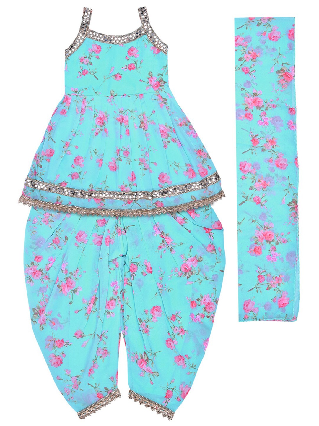 

Wish Karo Girls Printed Top & Dhoti Pants With Dupatta, Turquoise blue