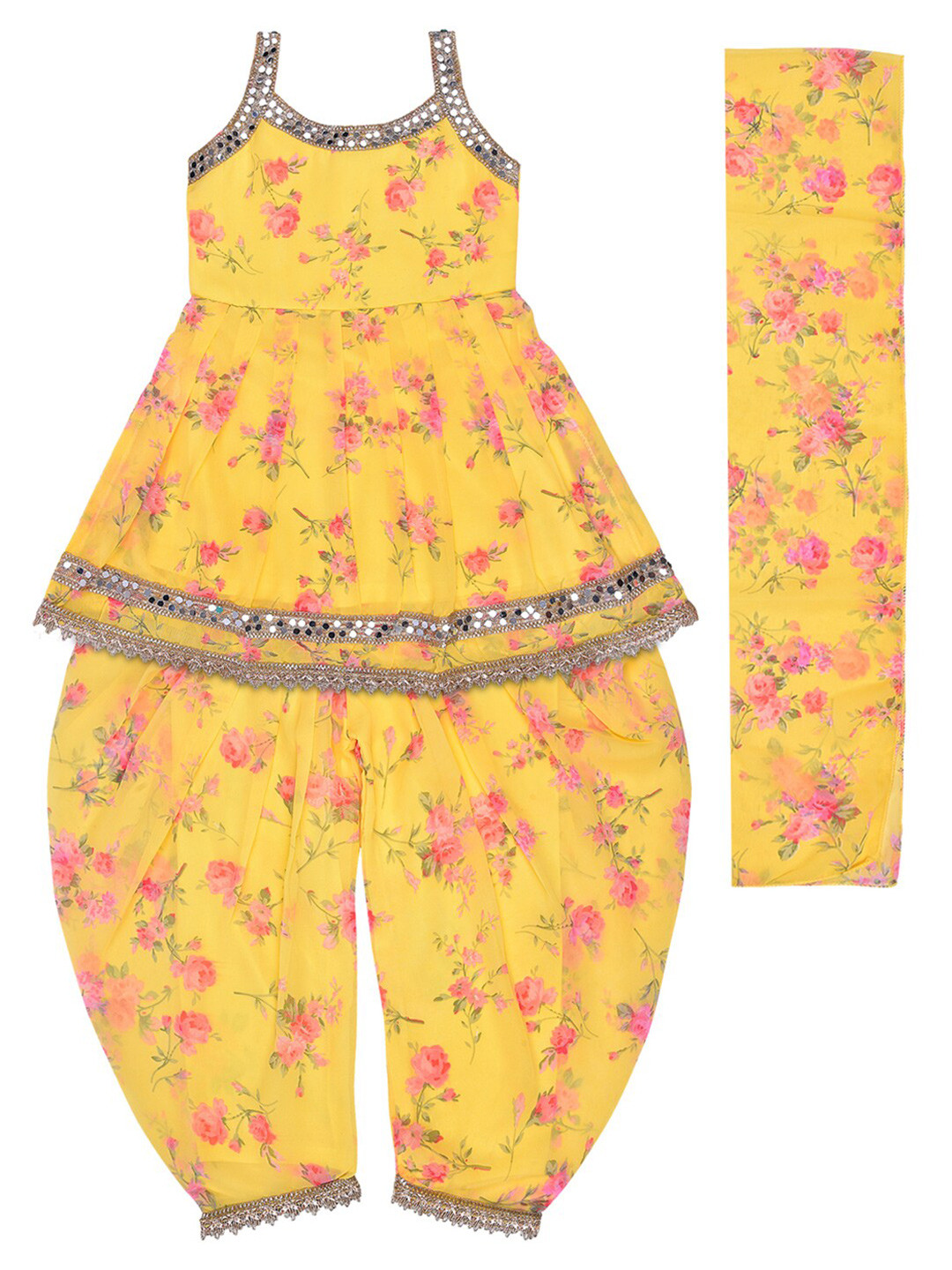 

Wish Karo Girls Printed Top & Dhoti Pants With Dupatta, Yellow