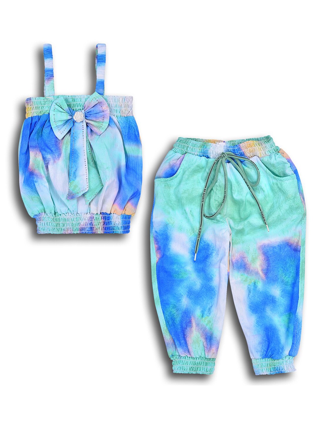 

Wish Karo Girls Dyed Top with Trousers, Sea green