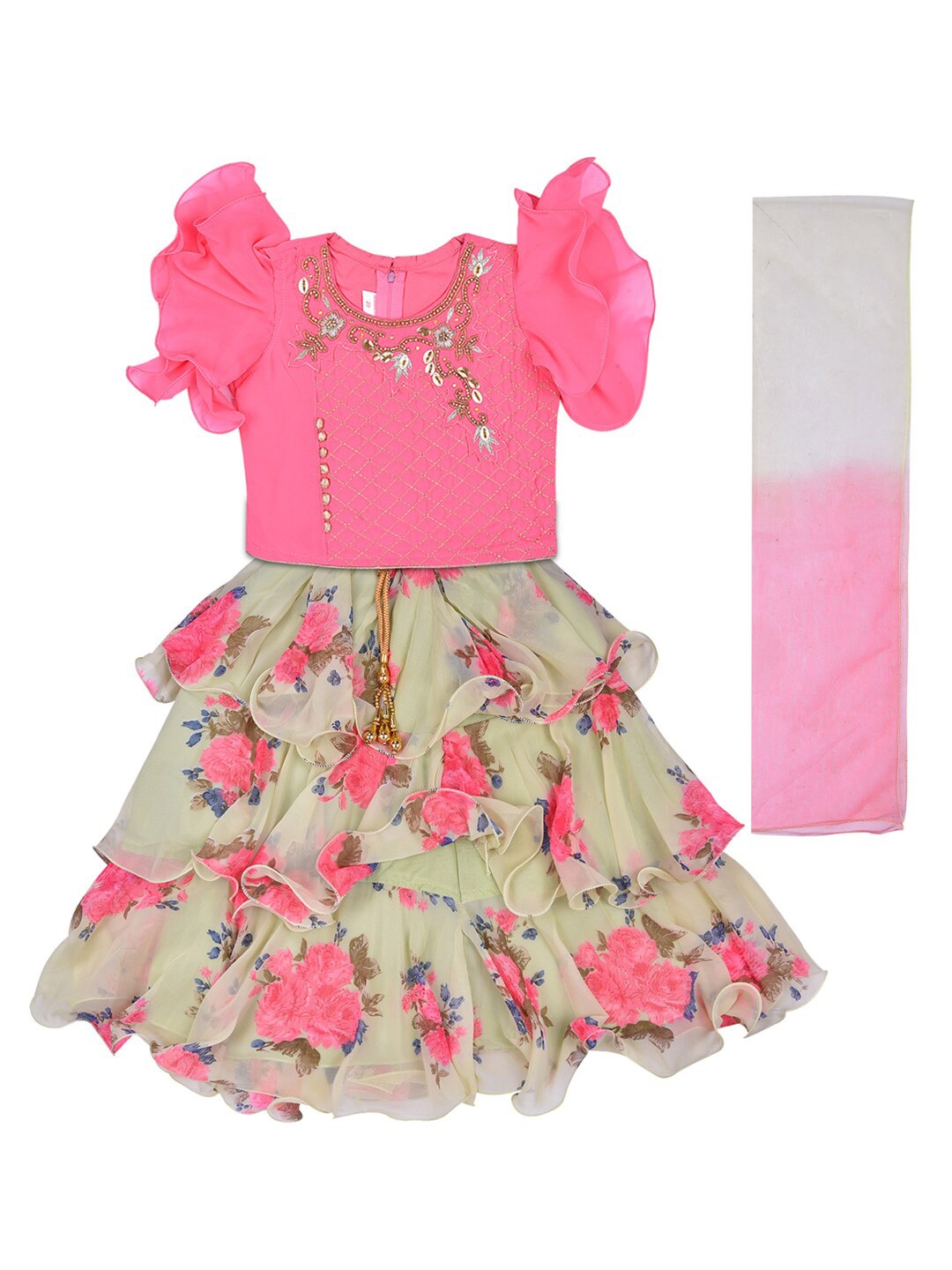 

Wish Karo Girls Embellished Top with Skirt, Pink