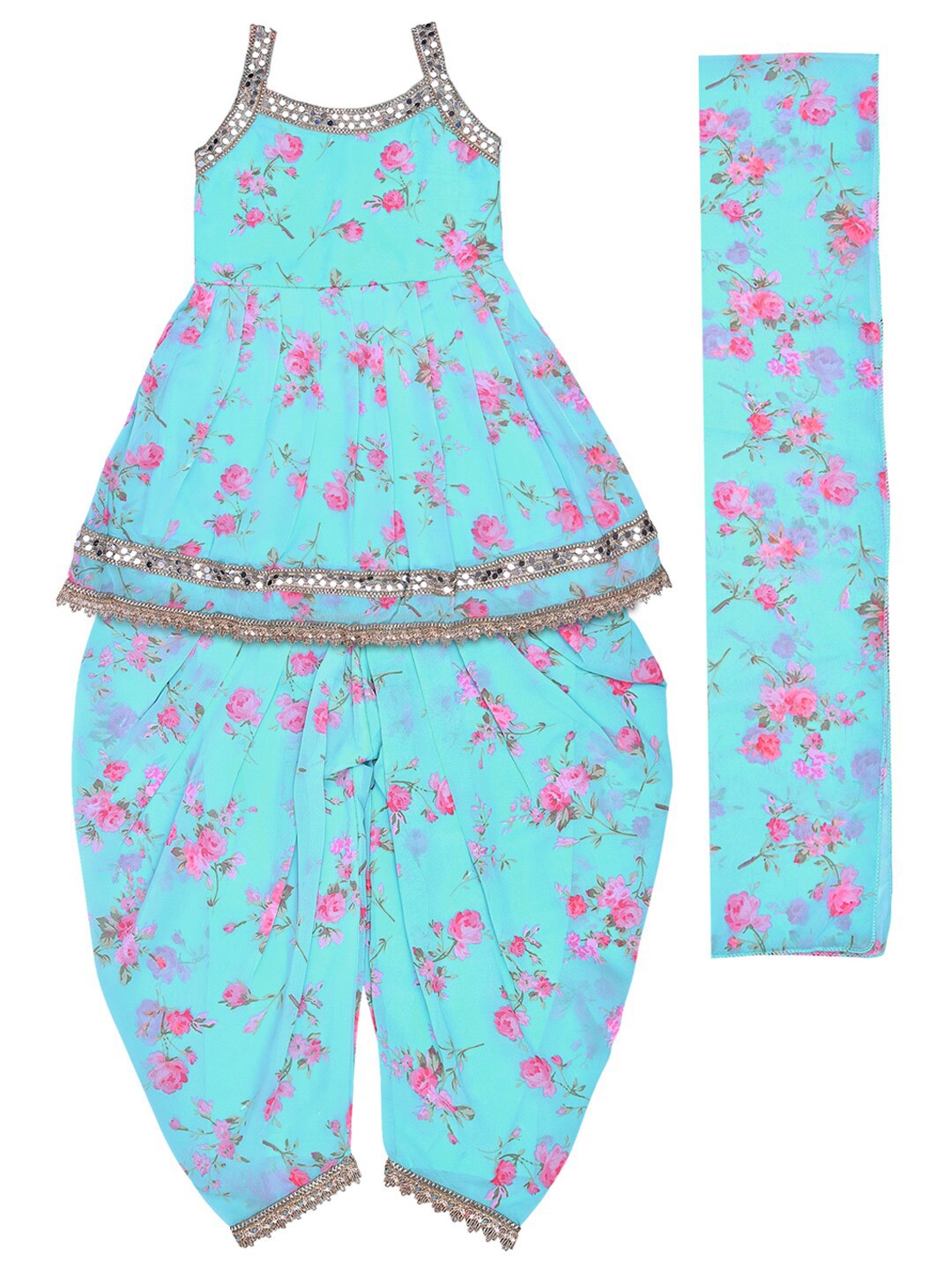 

Wish Karo Girls Embellished Top with Skirt, Blue