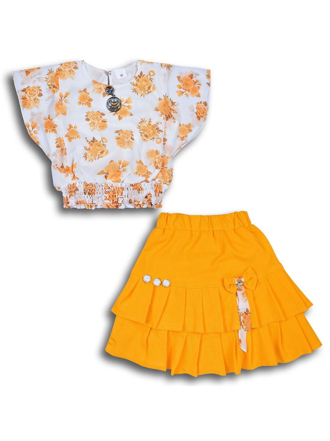 

Wish Karo Girls Printed Top with Skirt, Yellow