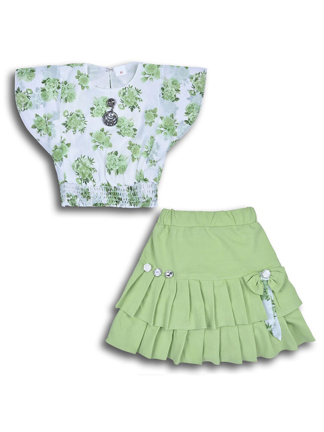 

Wish Karo Girls Printed Top with Skirt, Green