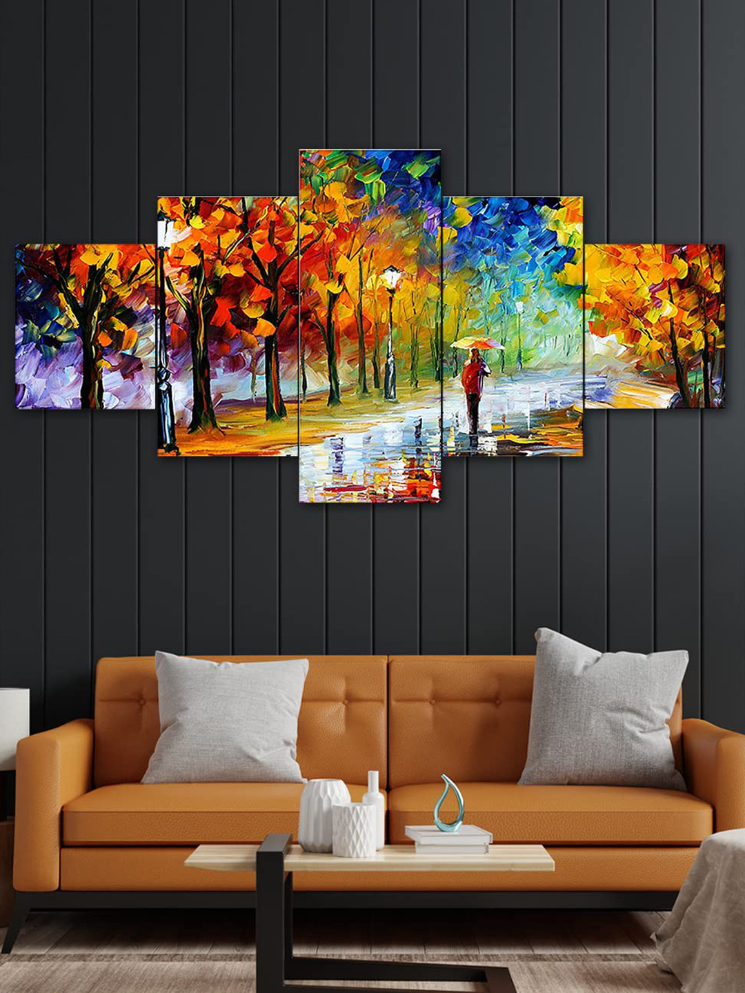 

Perpetual Set Of 5 3d Scenery Painting Wall Art, Orange
