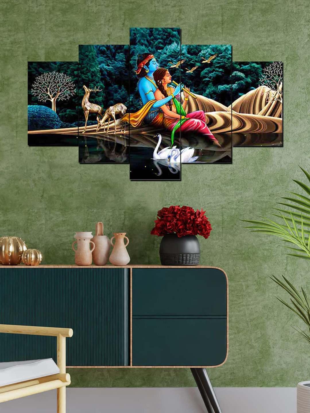 

Perpetual Blue 5-Pieces Radha Krishna Printed Framed Wall Art
