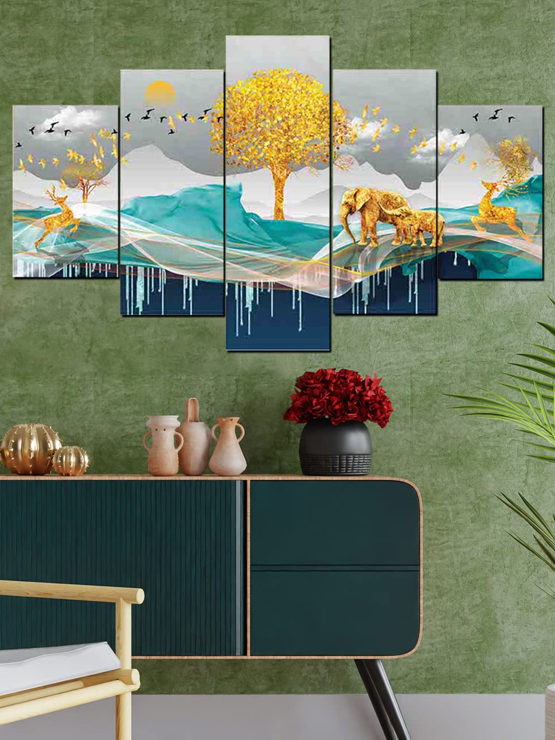 

Perpetual Set Of 5 Deer Wall Paintings, Blue