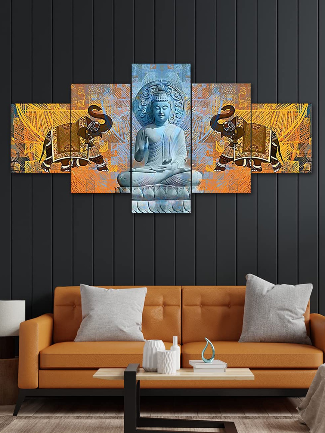 

Perpetual Blue 5-Pieces Buddha Printed Framed Wall Art
