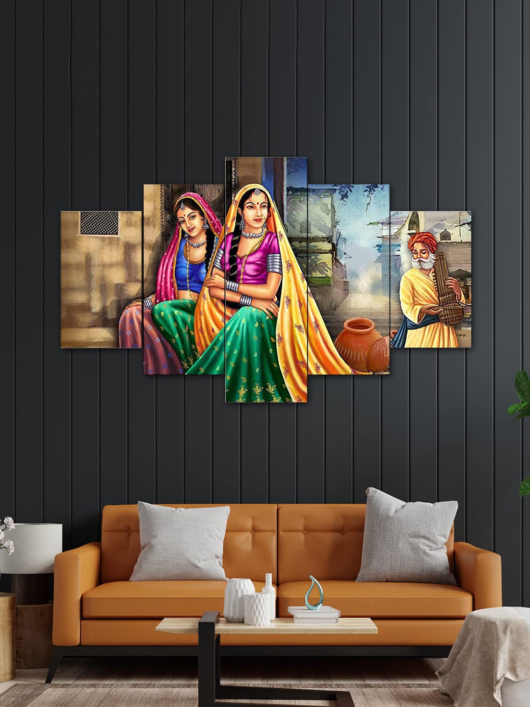 

Perpetual Set Of 5 Rajasthani Lady Paintings, Yellow