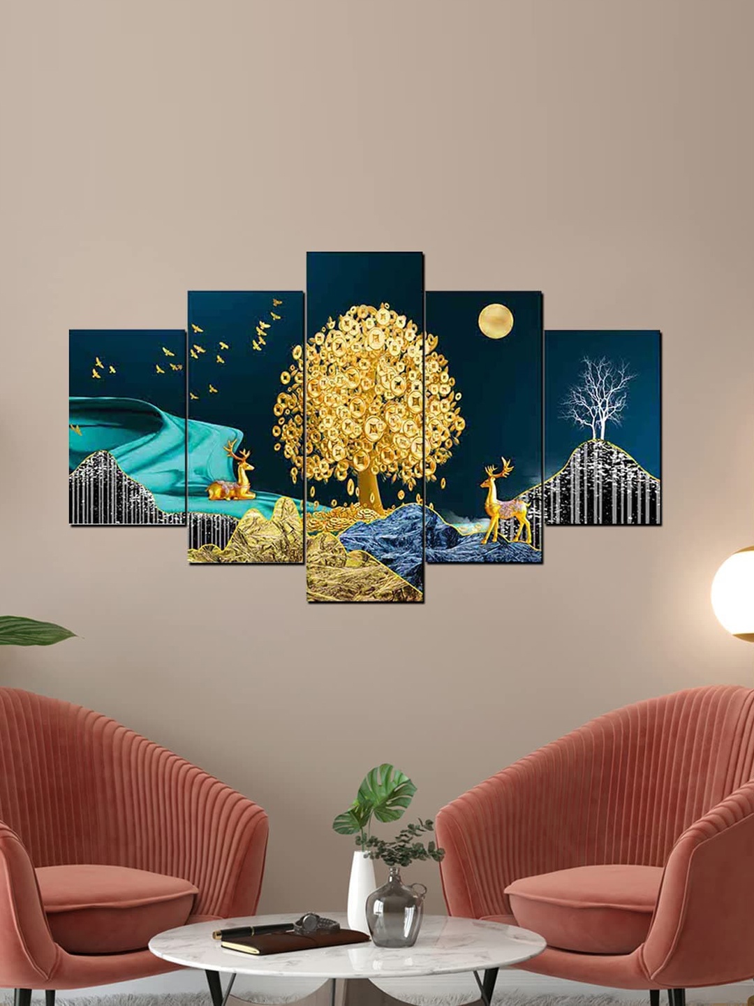 

Perpetual Set Of 5 Deer Wall Paintings, Blue