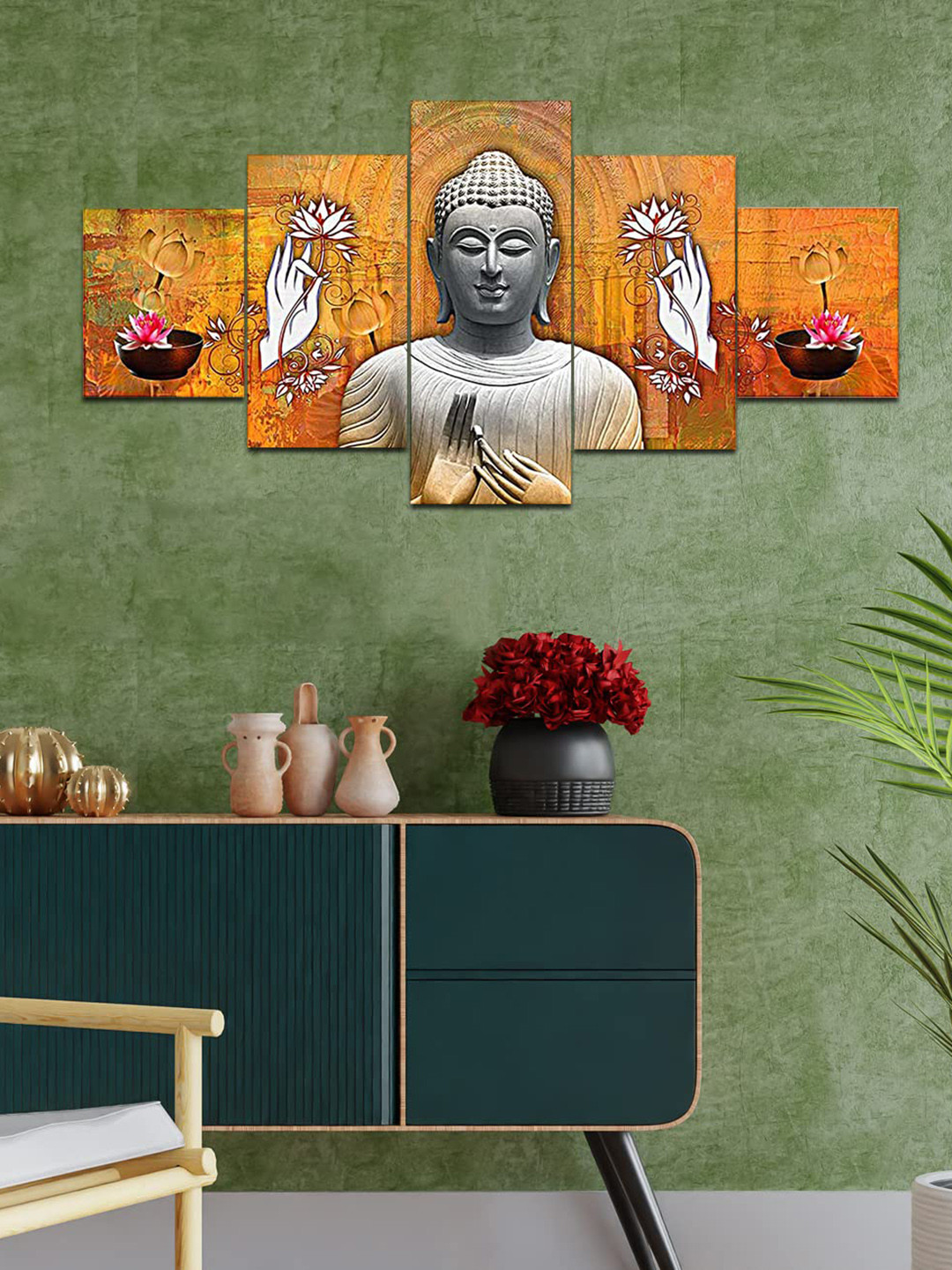

Perpetual Grey 5-Pieces Buddha Printed Framed Wall Art