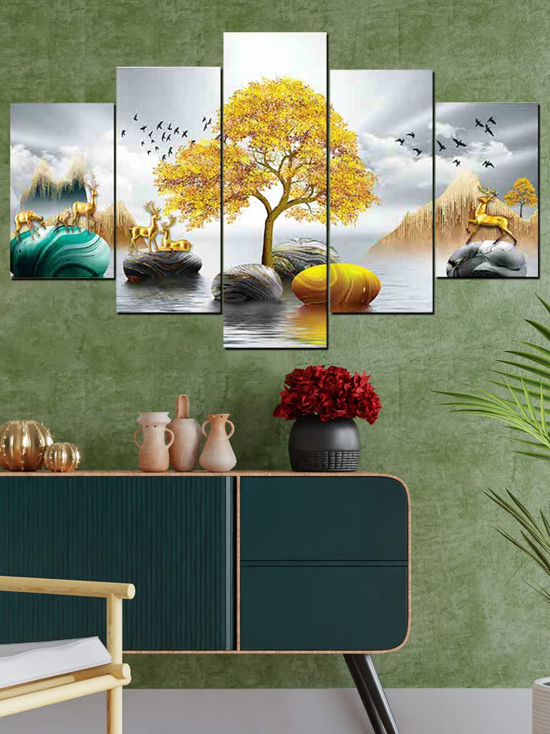 

Perpetual Set Of 5 Deer Paintings Wall Art, Yellow
