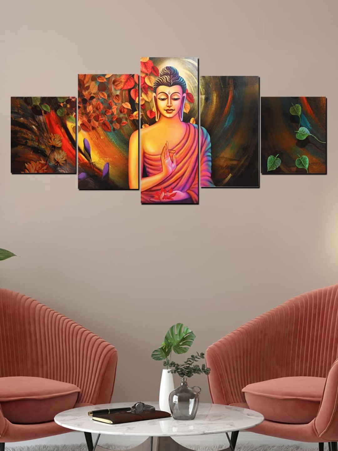 

Perpetual Pink 5-Pieces Buddha Printed Framed Wall Art