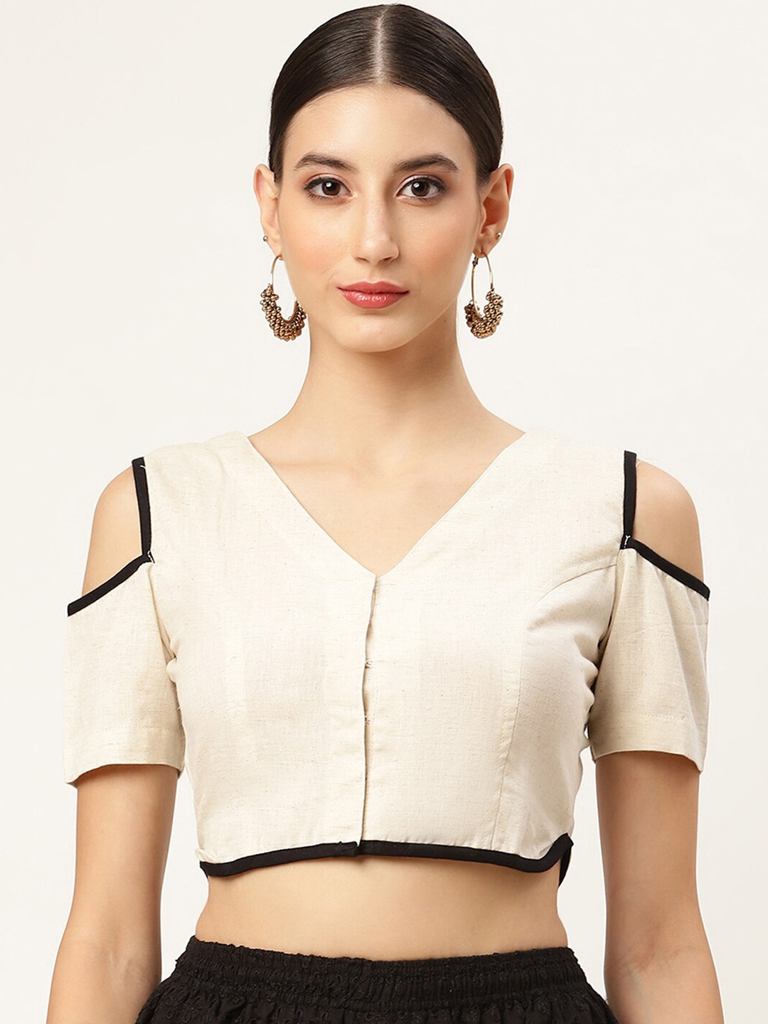 

Molcha Cold-Shoulder Cotton Readymade Saree Blouse, Off white