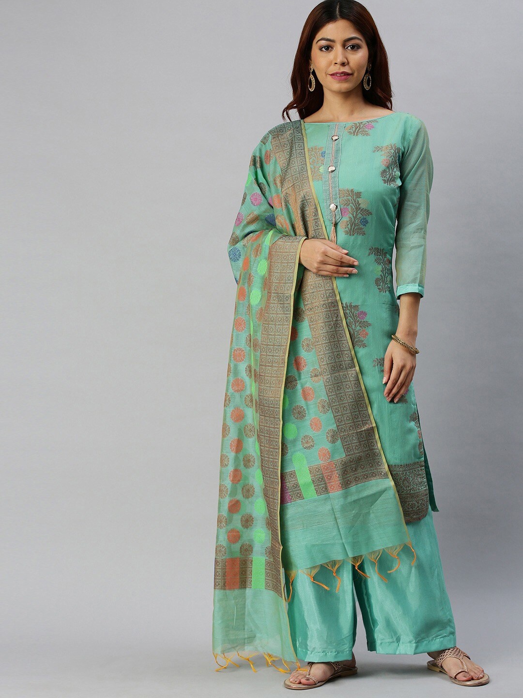 

KALINI Ethnic Motifs Woven Design Unstitched Dress Material, Blue