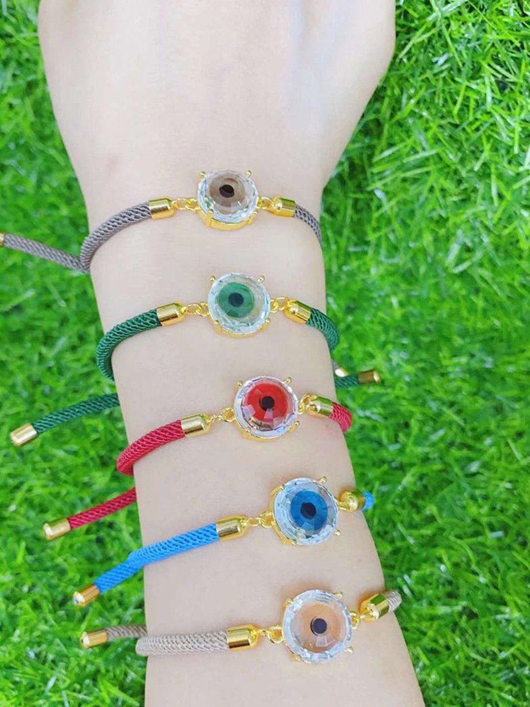 

ZIVOM Women Pack Of 5 Gold-Plated Brass Crystals Link Bracelet, Red