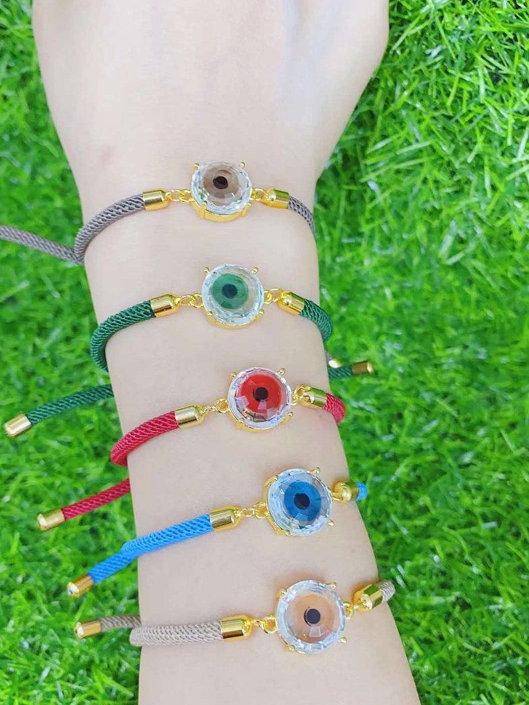 

ZIVOM Women Pack Of 5 Gold-Plated Brass Crystals Link Bracelet, Blue