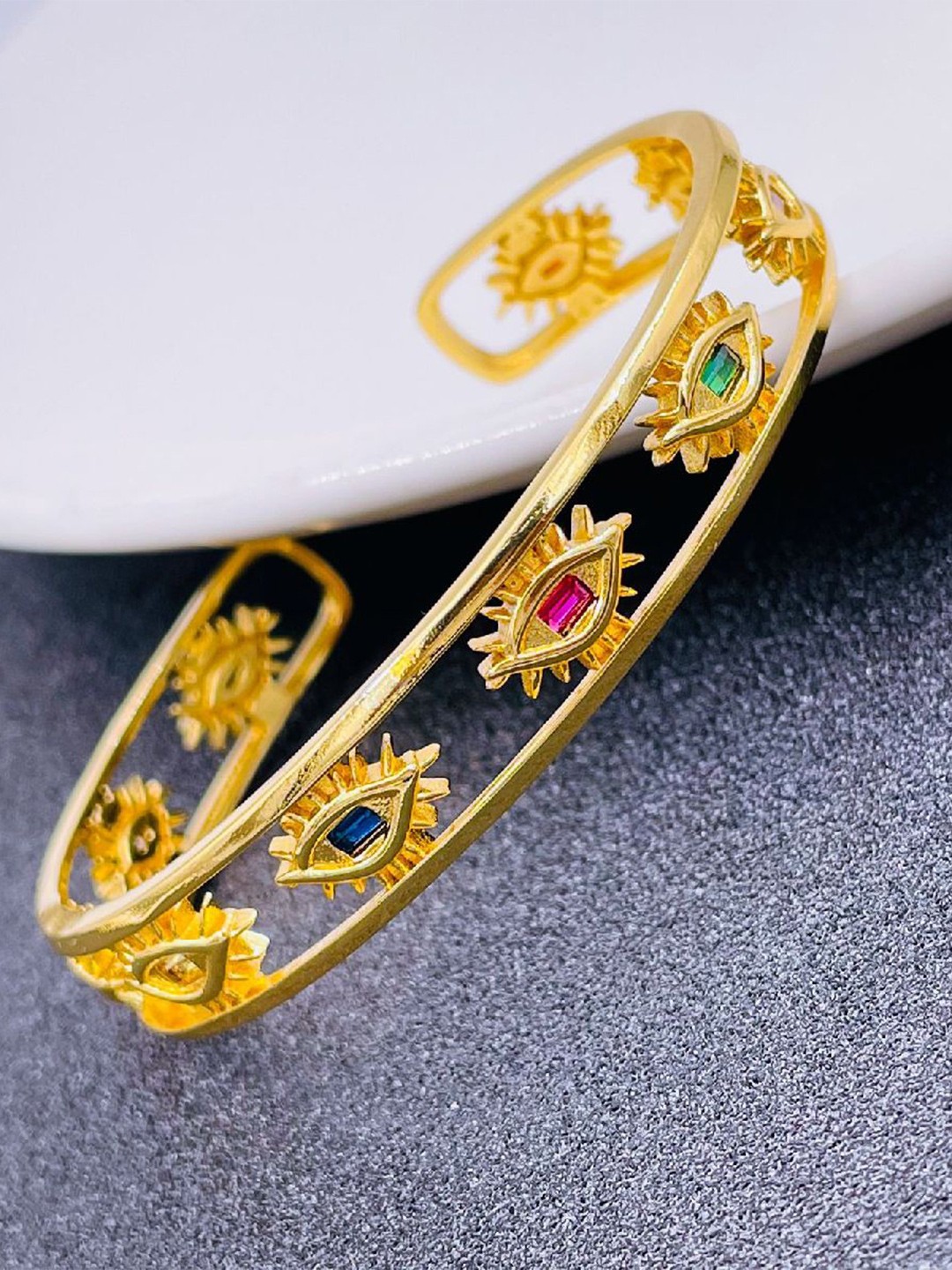 

ZIVOM Women Gold-Plated Brass Crystals Kada Bracelet, Green