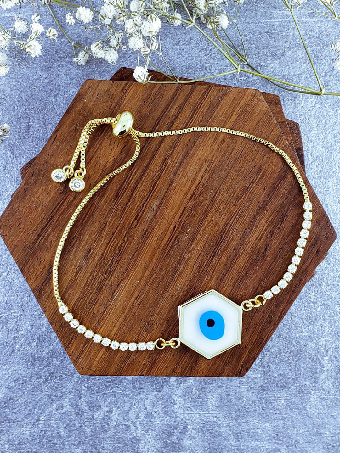 

ZIVOM Women Gold-Plated Brass Cubic Zirconia Antique Link Bracelet, Blue