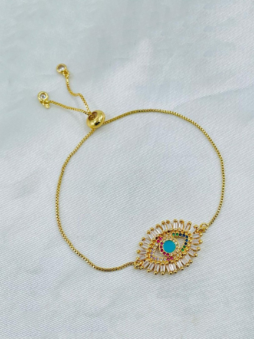 

ZIVOM Women Brass Cubic Zirconia Antique Gold-Plated Link Bracelet