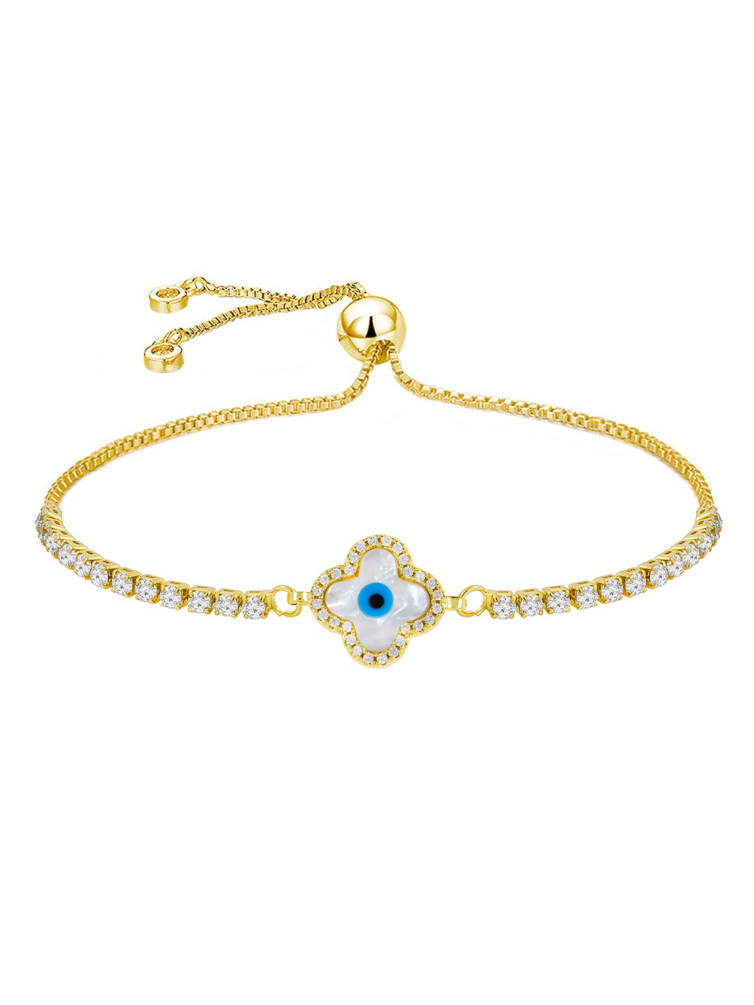 

ZIVOM Women Gold-Toned Brass Cubic Zirconia Antique Gold-Plated Link Bracelet