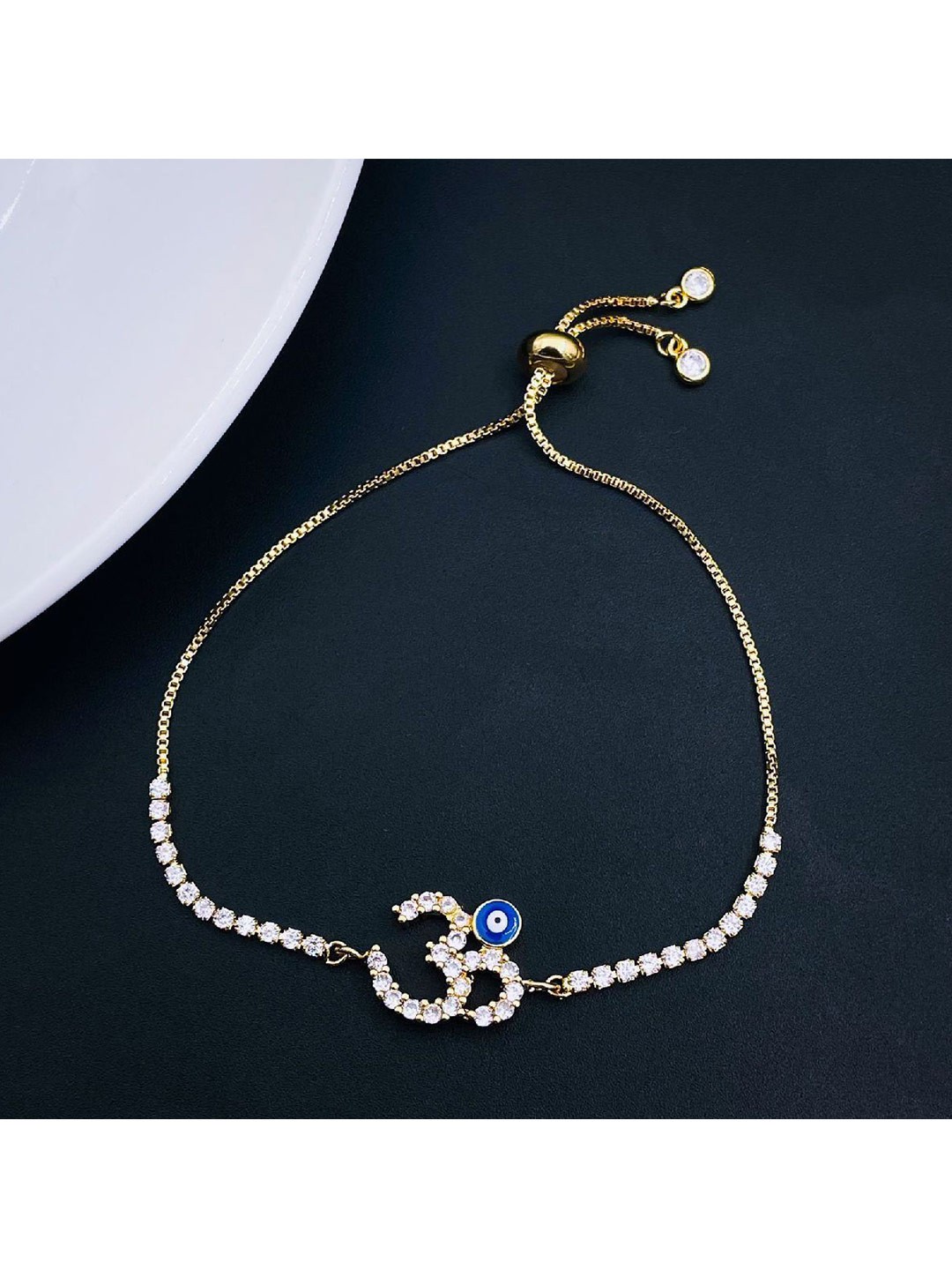 

ZIVOM Women Brass Cubic Zirconia Antique Gold-Plated Link Bracelet