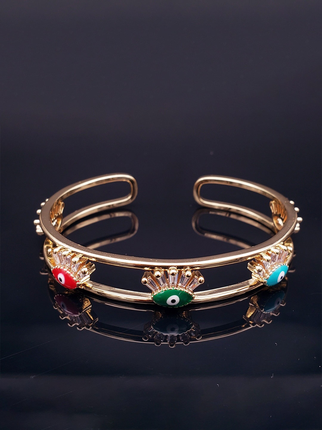 

ZIVOM Women Brass Cubic Zirconia Antique Gold-Plated Cuff Bracelet