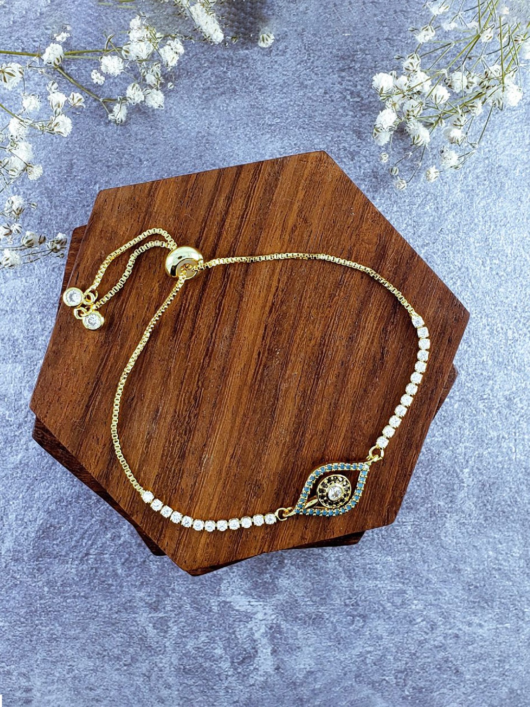 

ZIVOM Women Brass Cubic Zirconia Antique Gold-Plated Link Bracelet
