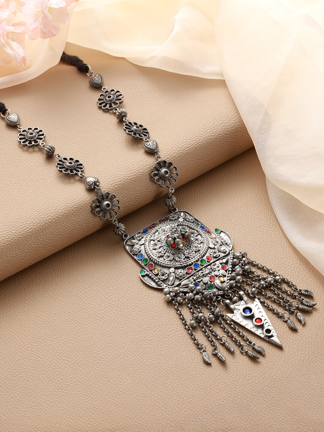 

Jazz and Sizzle Silver-Toned German Silver Silver-Plated Oxidised Necklace