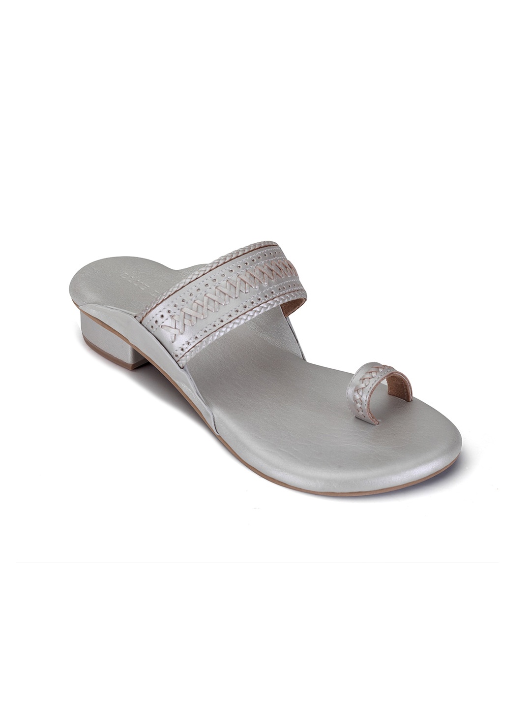 

BLUE BAKSA Textured Leather Block Sandals with Laser Cuts, Silver