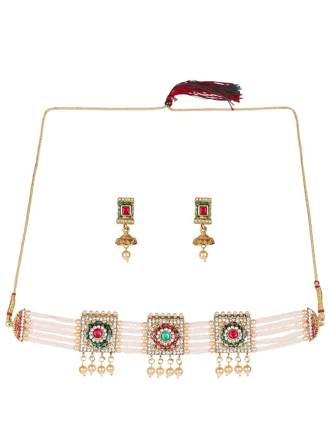 

MAD CLUB Gold-Plated Kundan-Studded & Pearl Beaded Jewellery Set, White