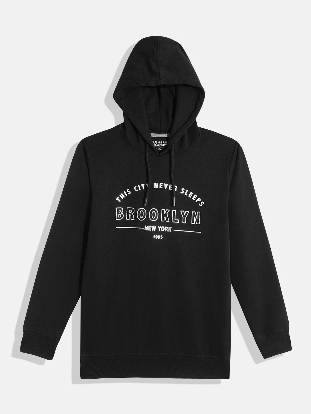 

HERE&NOW Girls Printed Hooded Sweatshirt, Black