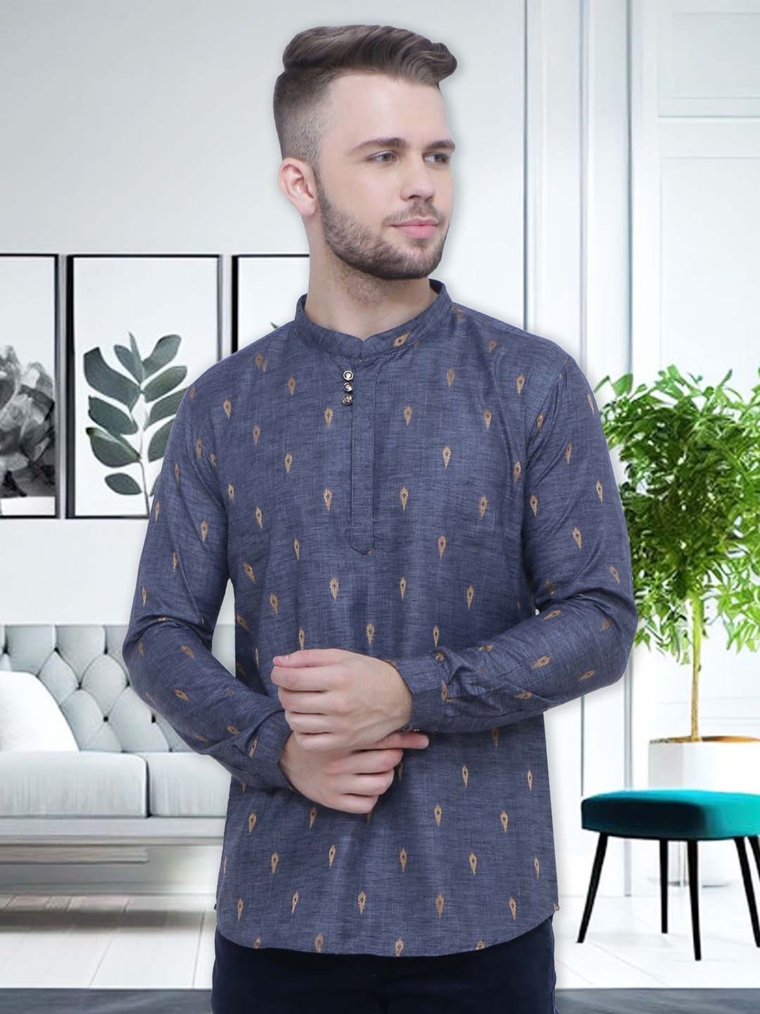 

Kuons Avenue Mandarin Collar Quirky Kurta, Black