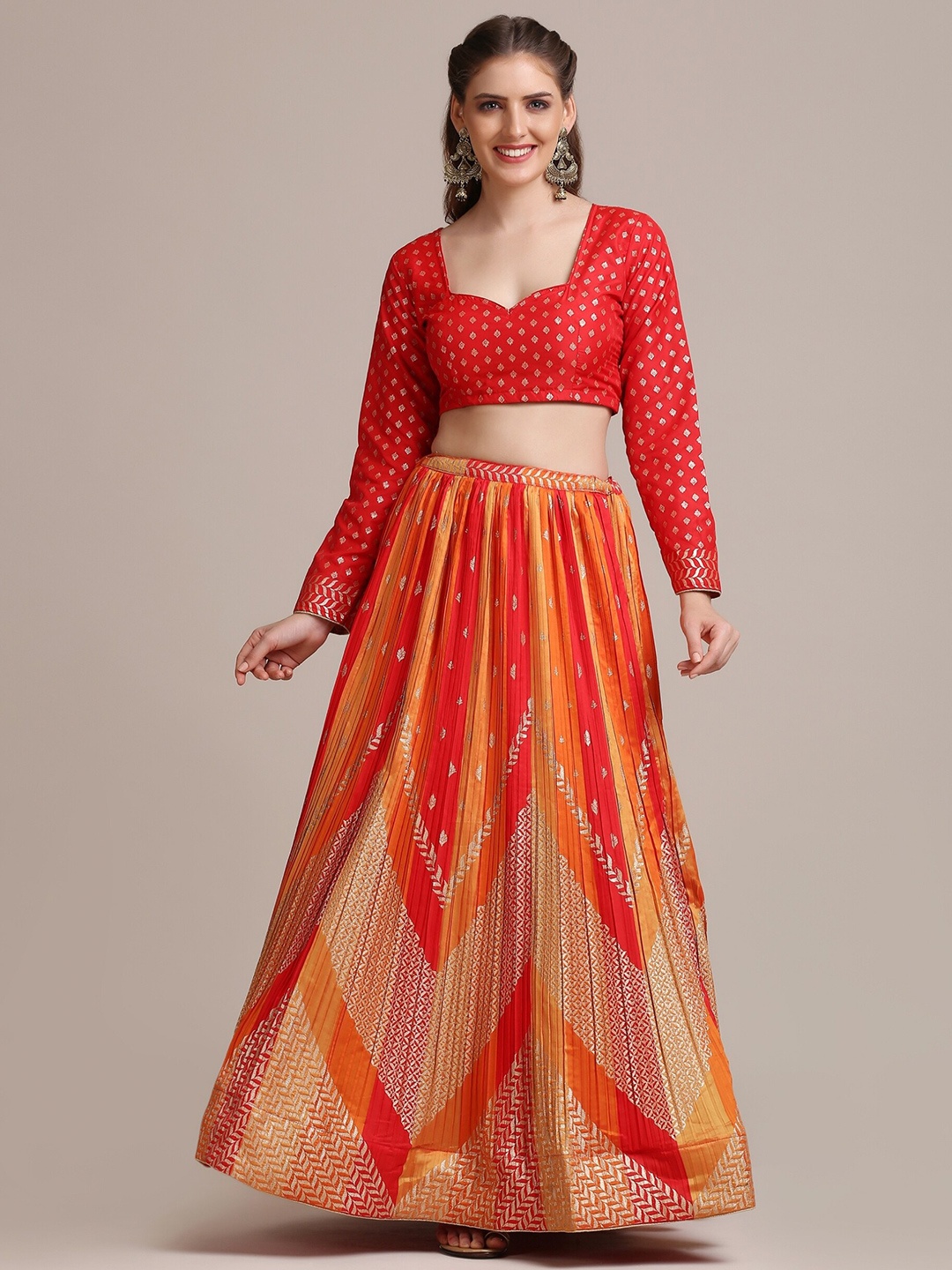 

Warthy Ent Woven Design Semi-Stitched Lehenga & Unstitched Blouse With Dupatta, Orange