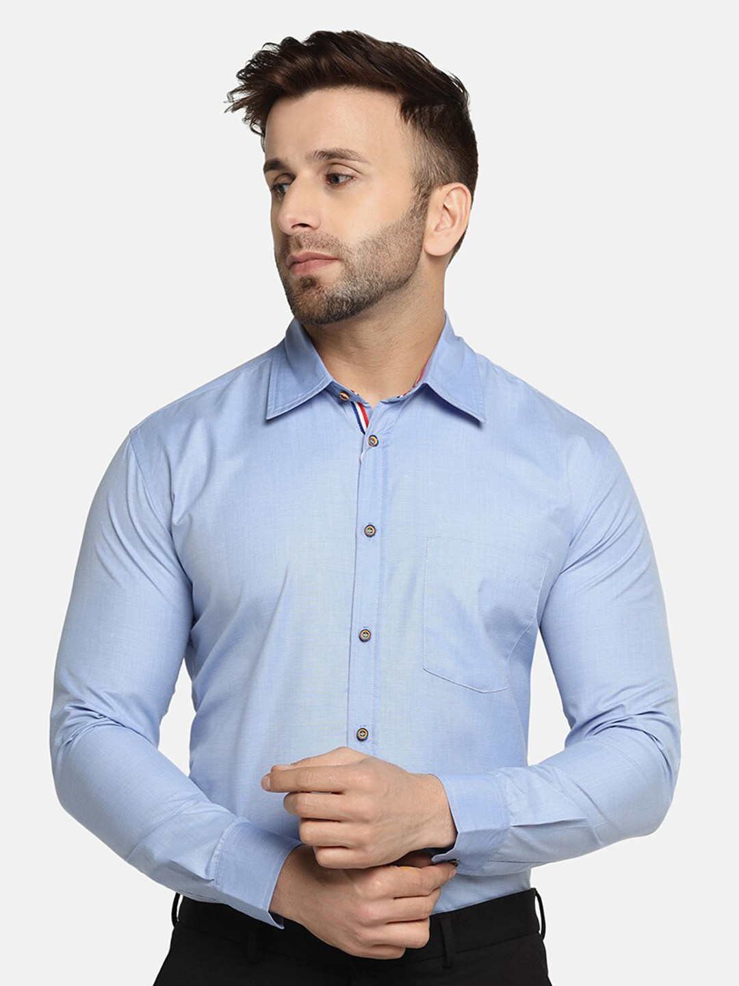 

TAHVO Men Cotton Comfort Slim Fit Formal Shirt, Blue