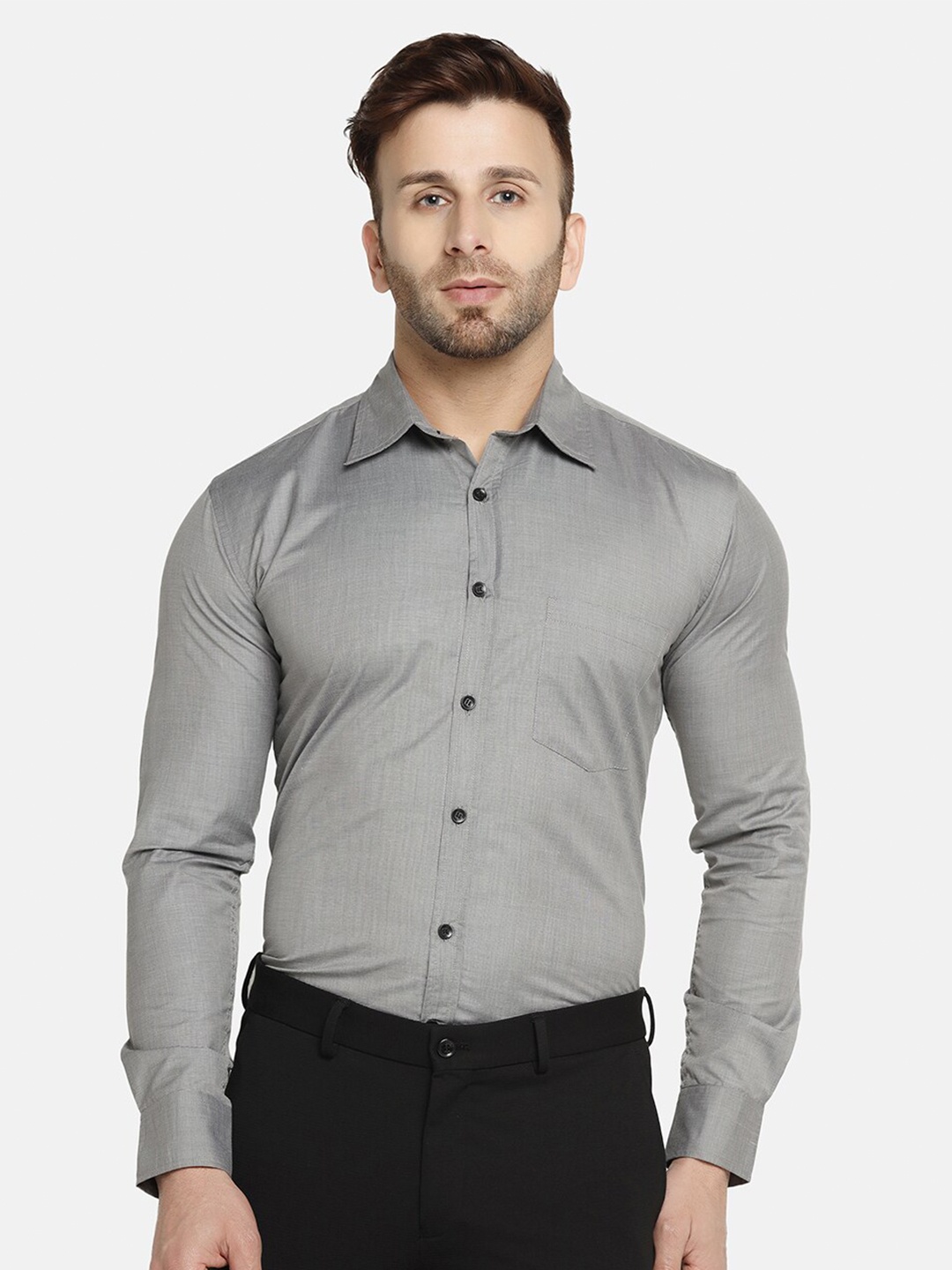 

TAHVO Men Cotton Comfort Slim Fit Formal Shirt, Grey
