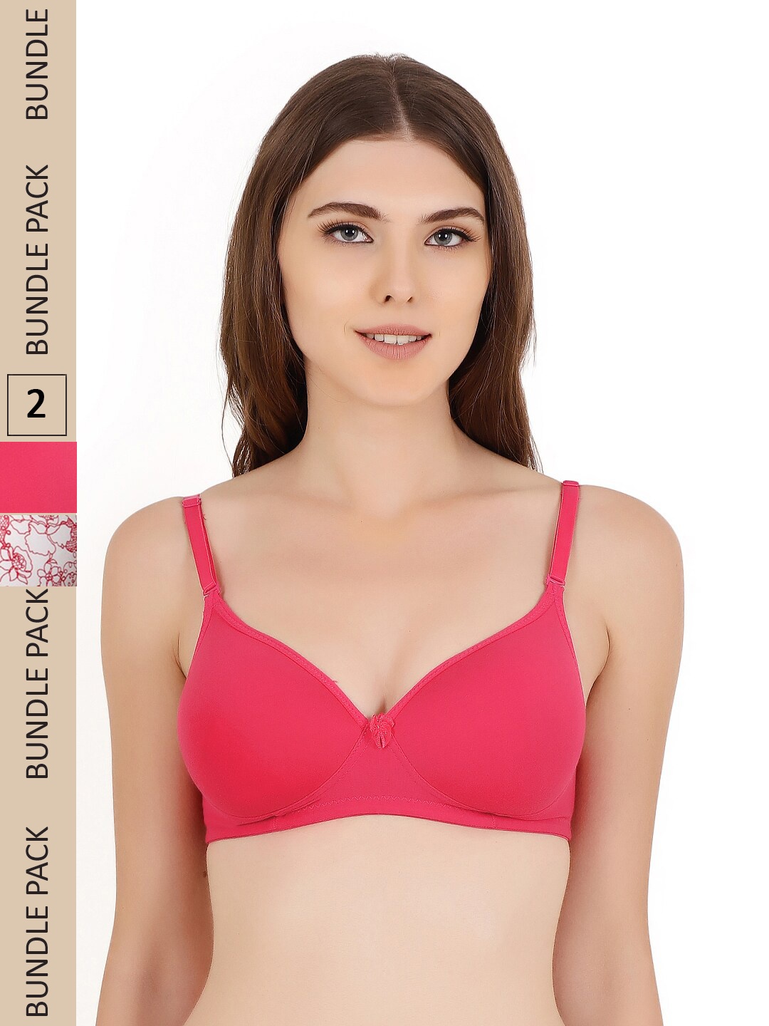 Floret Pack of 2 Non-Wired Lightly Padded Push-Up Bra, Magenta