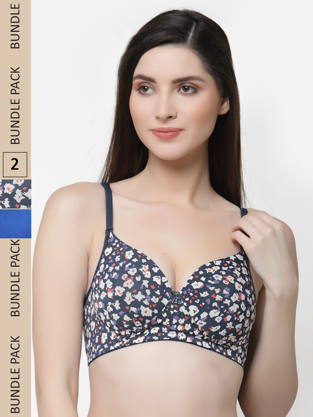 

Floret Pack of 2 Non-Wired Lightly Padded Push-Up Bra, Blue