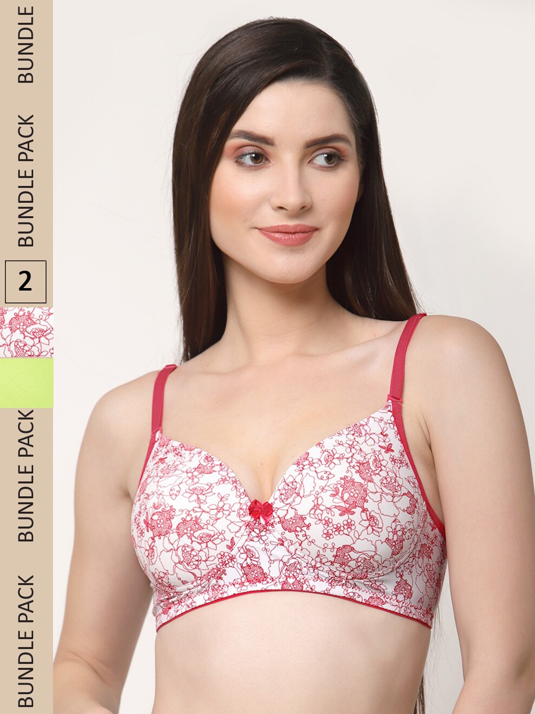 

Floret Pack of 2 Non-Wired Lightly Padded Push-Up Bra, Lime green
