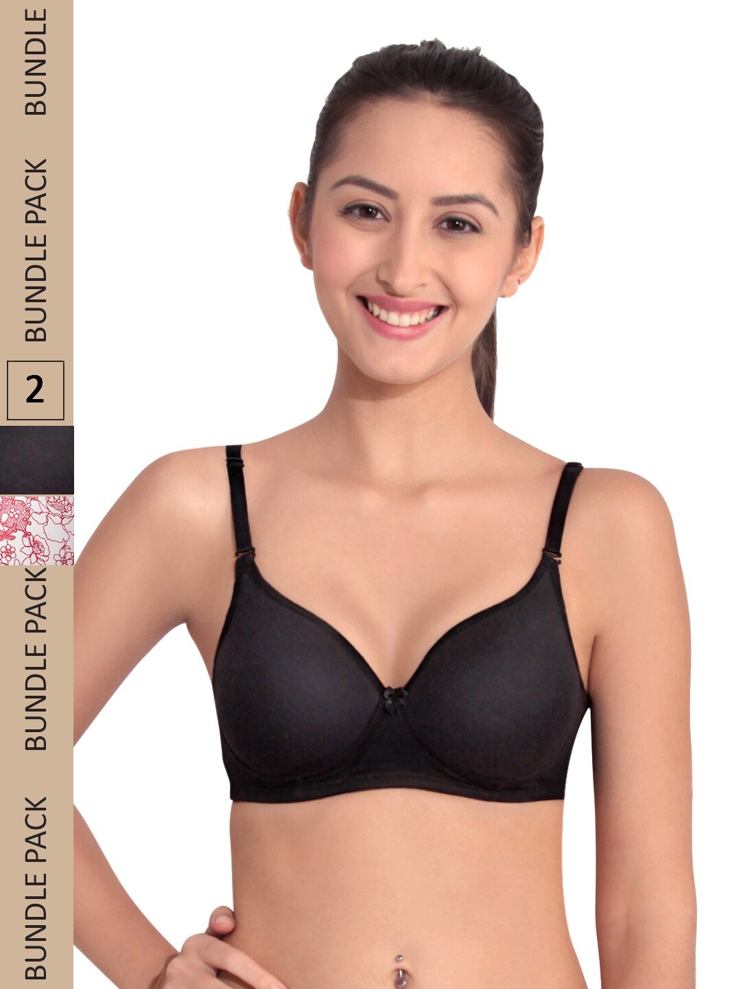 

Floret Pack of 2 Non-Wired Lightly Padded Push-Up Bra, Black