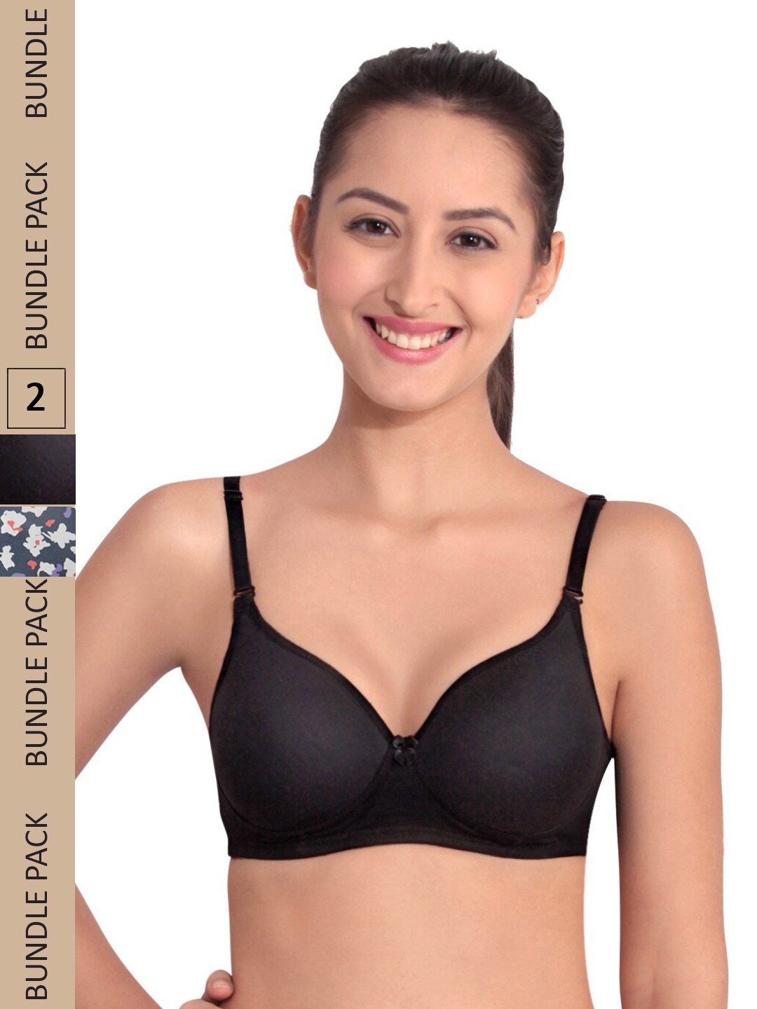 

Floret Pack of 2 Graphic Lightly Padded Bra, Black