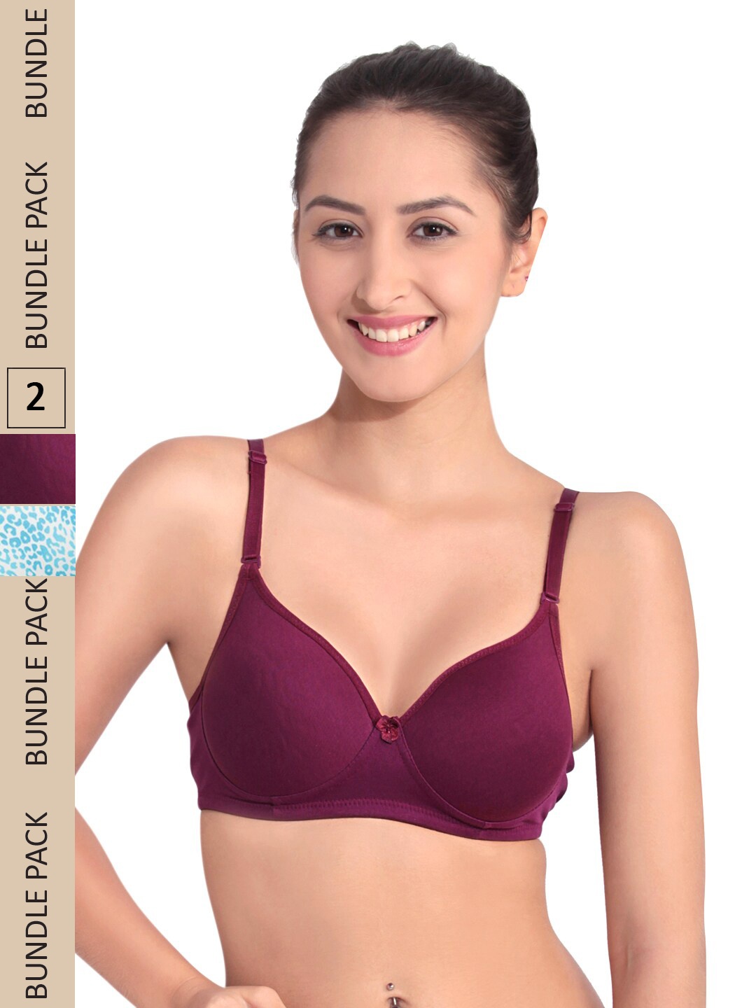 

Floret Pack of 2 Graphic Lightly Padded Bra, Burgundy