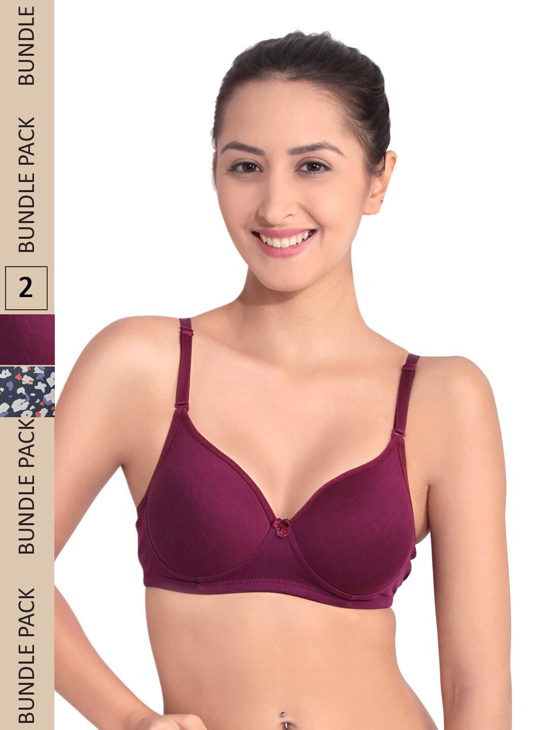 

Floret Pack of 2 Floral Lightly Padded Bra, Burgundy