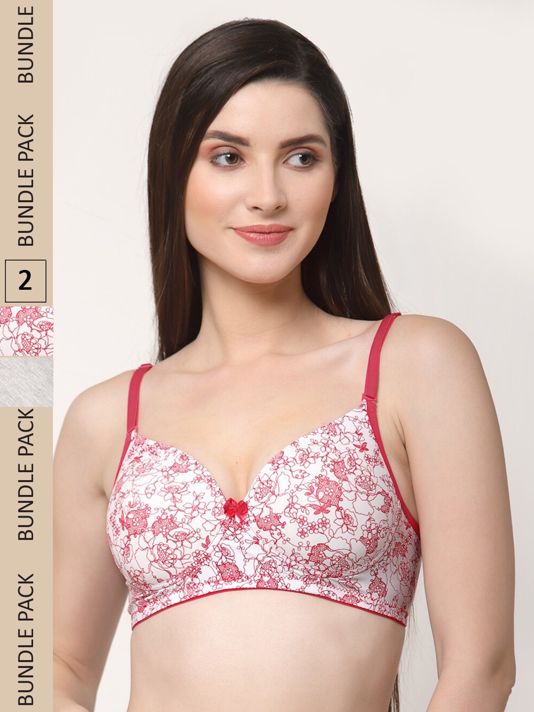 

Floret Pack of 2 Floral Lightly Padded Bra, Grey melange