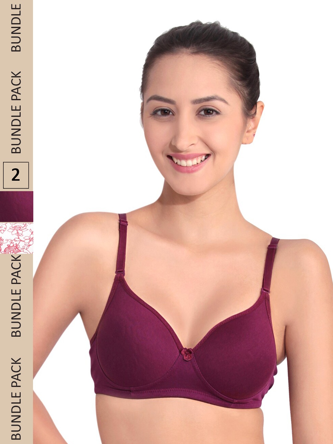 

Floret Pack Of 2 Bra Lightly Padded, Burgundy