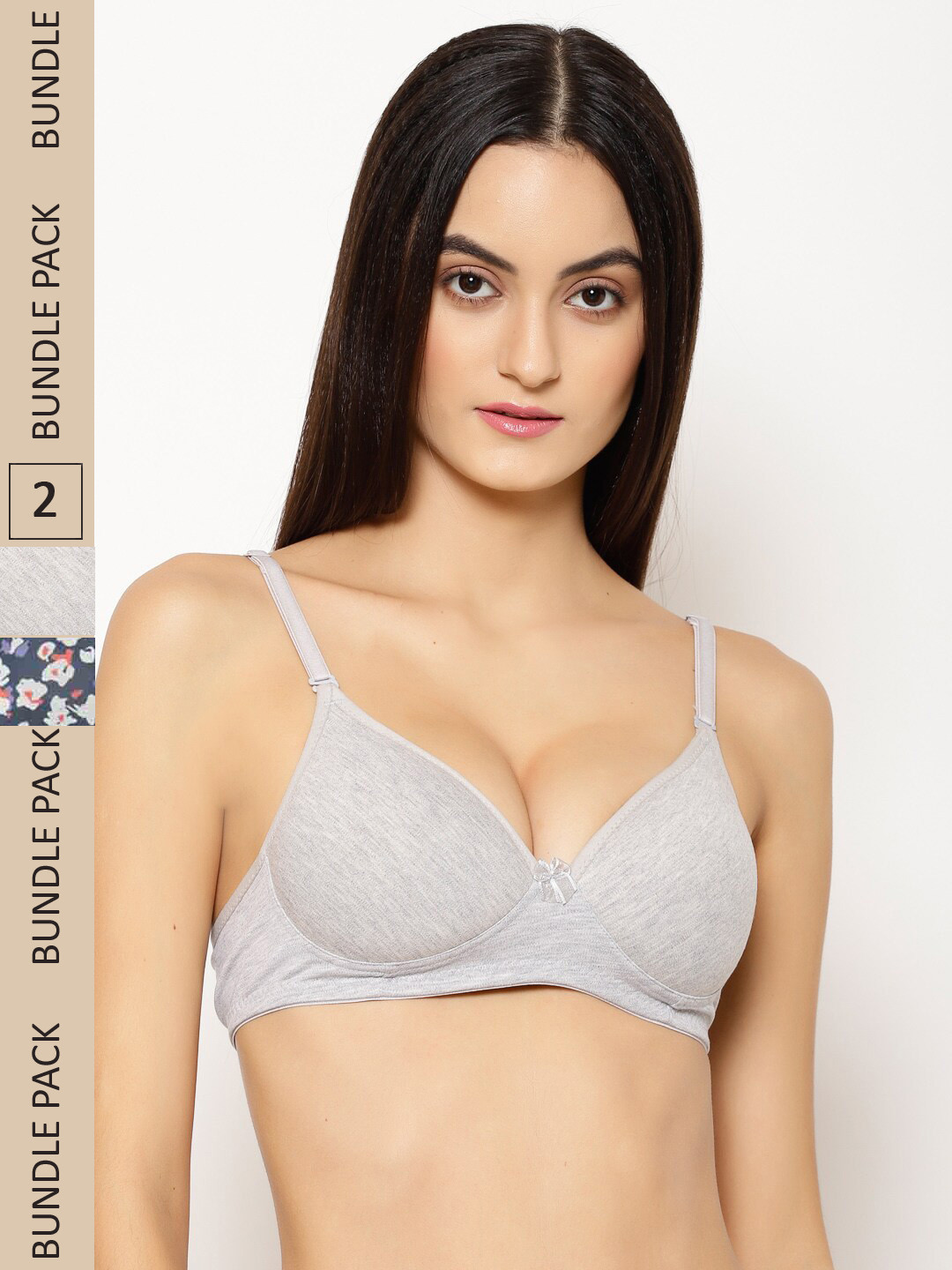 

Floret Pack Of 2 Floral Bra Lightly Padded, Grey melange