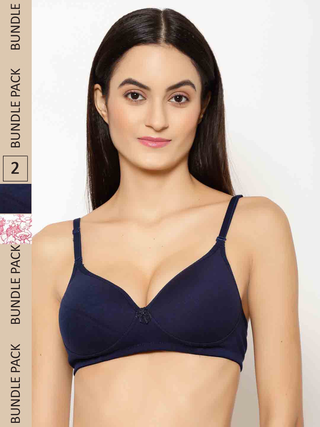 

Floret Pack of 2 Lightly Padded Seamless Bra T1710_Navy-Floral White_32B, Navy blue