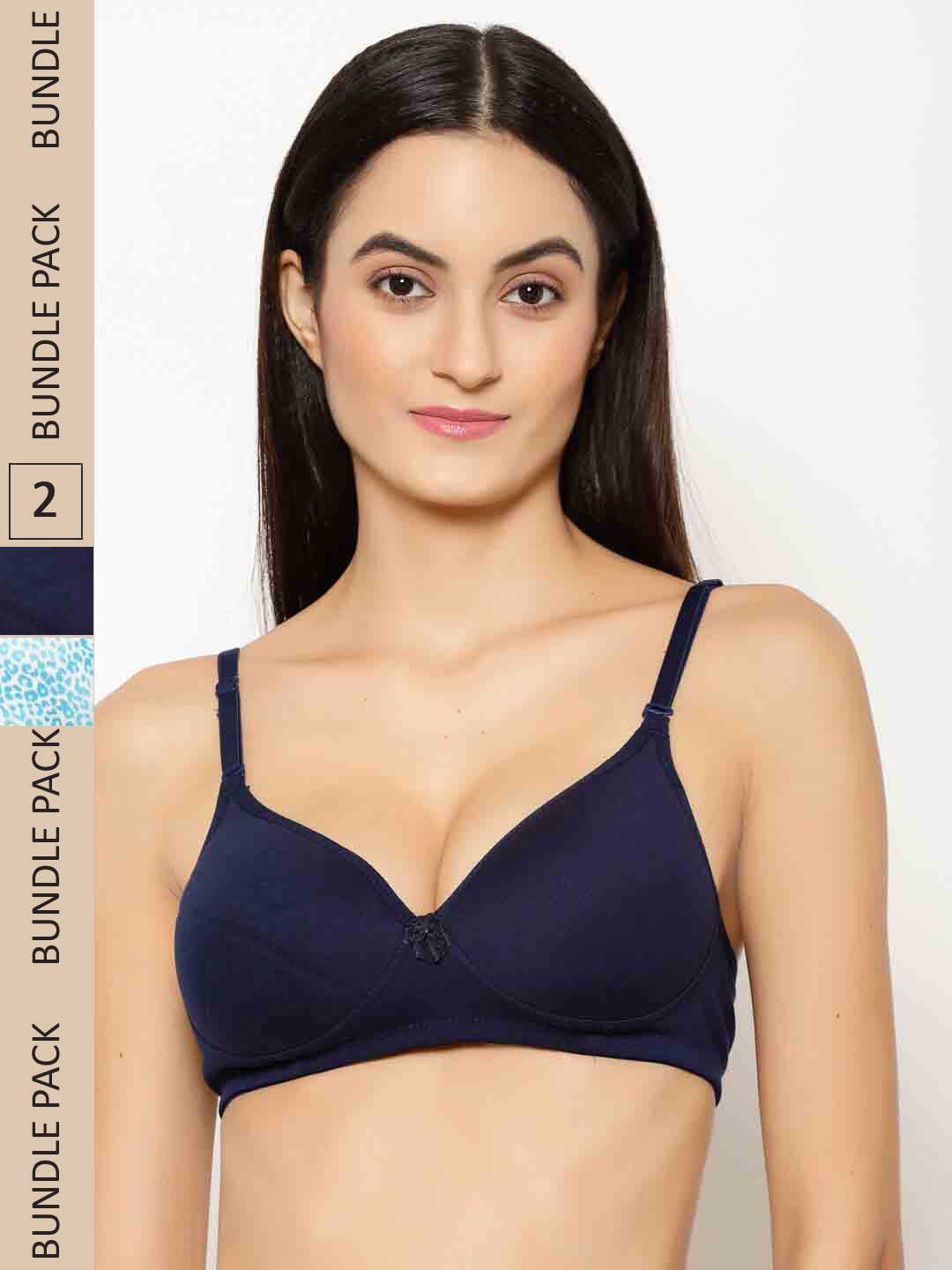 

Floret Pack of 2 Lightly Padded Seamless Bra T1710_Navy-Leopard Blue_32B, Navy blue