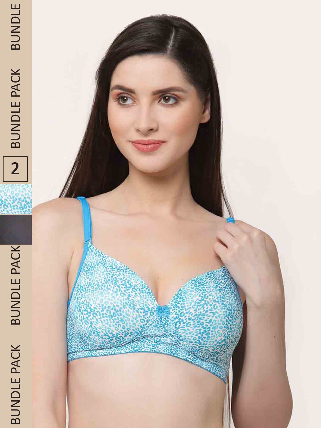 

Floret Pack of 2 Lightly Padded Seamless Bra T1710_Black-Leopard Blue_32B