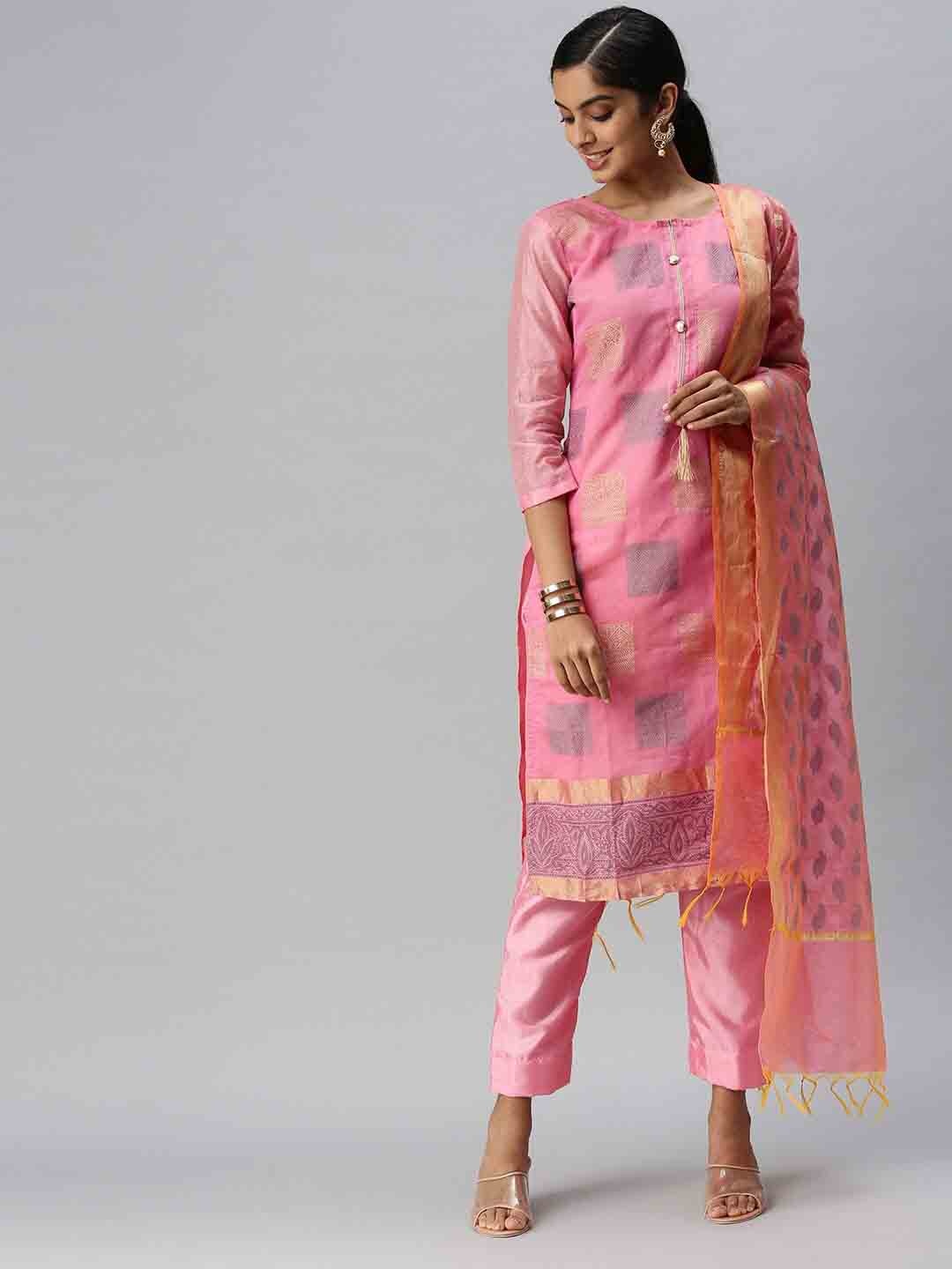 

KALINI Unstitched Dress Material, Pink